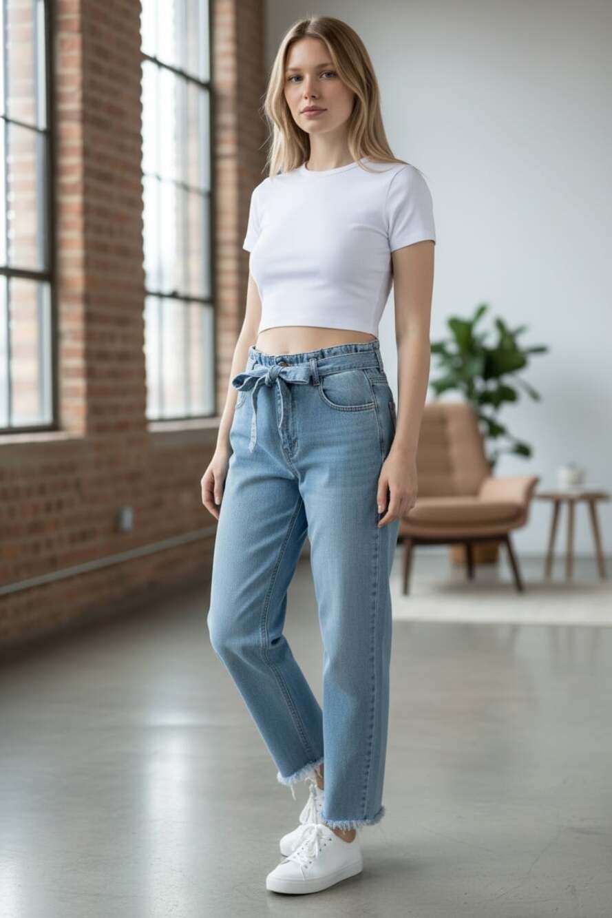 Garage Light Wash Paperbag High-Waisted Distressed Frayed Straight Jeans size 3